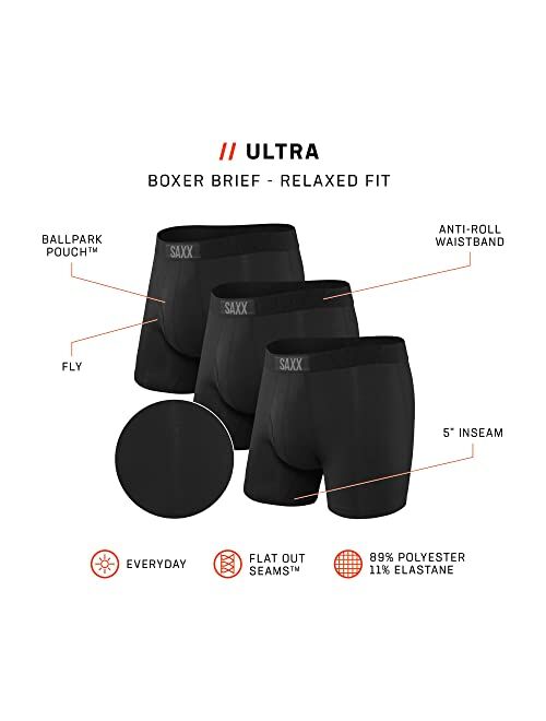 Saxx Underwear Co. SAXX Men's Underwear - Ultra Super Soft Boxer Briefs with Fly and Built-in Pouch Support - Underwear for men, Pack of 3