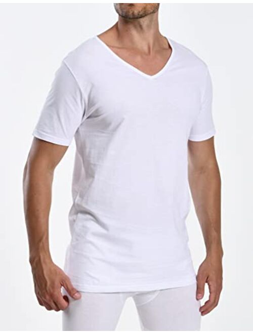 Comfneat Men's 8-Pack White Premium Soft 100% Cotton Undershirts V-Neck T-Shirts