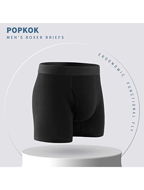 POPKOK Mens Underwear Cotton Boxer Briefs with Fly 5 Pack