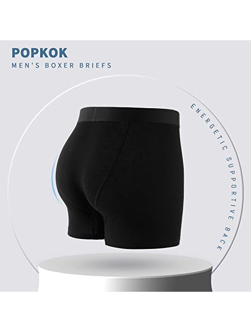 POPKOK Mens Underwear Cotton Boxer Briefs with Fly 5 Pack