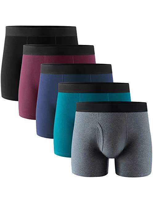 POPKOK Mens Underwear Cotton Boxer Briefs with Fly 5 Pack