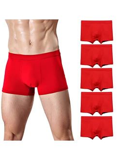 AMZCHPC Men's Boxer Briefs Cotton Underwear Red Stretch Trunk 5Pack