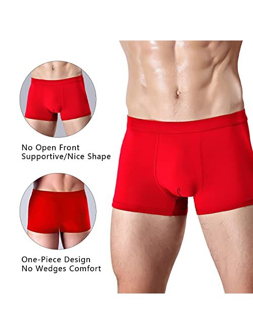 AMZCHPC Men's Boxer Briefs Cotton Underwear Red Stretch Trunk 5Pack