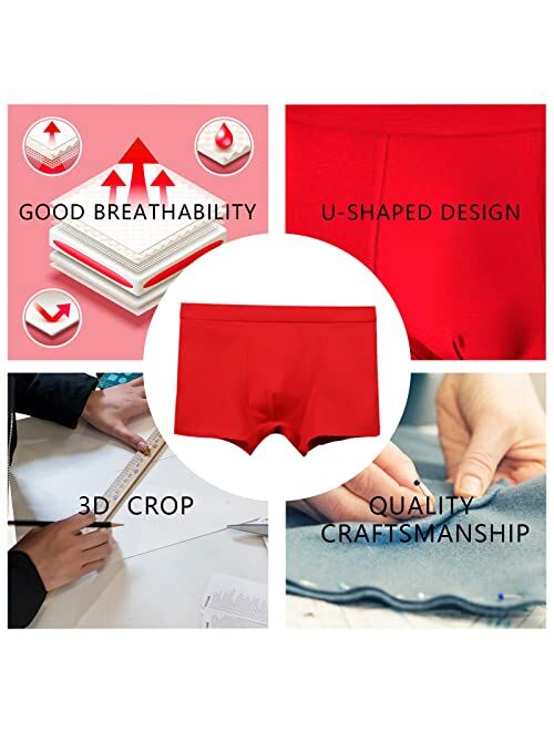 AMZCHPC Men's Boxer Briefs Cotton Underwear Red Stretch Trunk 5Pack