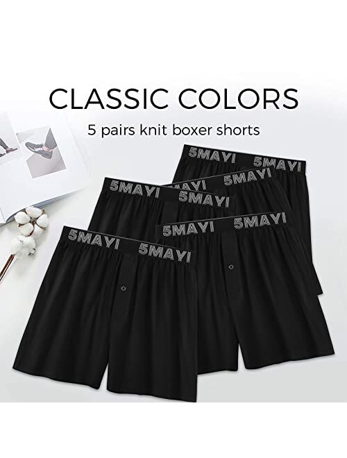 5Mayi Mens Underwear Boxer Soft Cotton Knit Mens Boxer Shorts Underwear Men Pack of 5