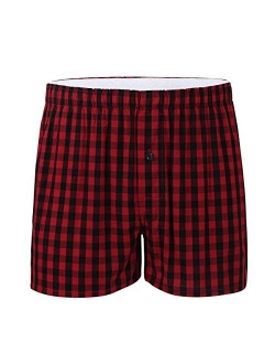 XUNZOO Mens Cotton Plaid Boxer Underwear Soft Stretch Elastic Waistband Tartan Woven Boxer Shorts with Button Fly