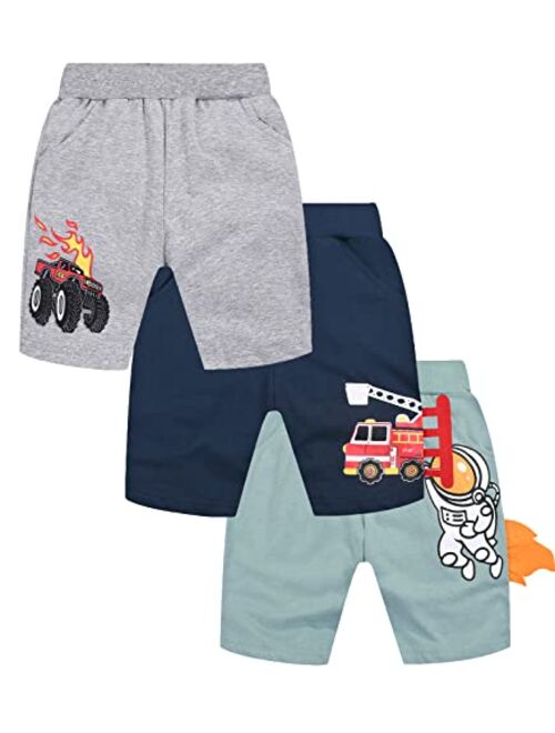 LOKTARC Toddler Boys Knit Shorts Pack of 3, Baby Summer Cotton Pull-on Active Jogger Shorts