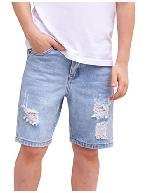 Arshiner Boys Ripped Denim Shorts Boys Straight Distressed Jeans Shorts Summer Casual Short with Pocket for Boys