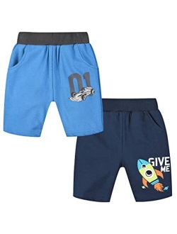 TLAENSON Toddler Boys Summer Cotton Shorts with Pocket, Baby Pull-On Casual Active Jogger Shorts 2-Pack /3-Pack