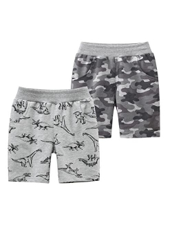 AQEACARMON Toddler Boy's Summer Dinosaur Knit Shorts 2 Pack