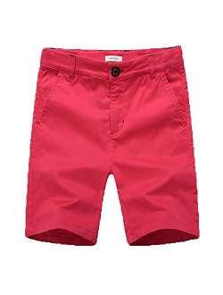 KID1234 Boys Shorts - Flat Front Shorts with Adjustable Waist,Chino Shorts for Boys 5-14 Years,6 Colors to Choose