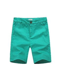 KID1234 Boys Shorts - Flat Front Shorts with Adjustable Waist,Chino Shorts for Boys 5-14 Years,6 Colors to Choose