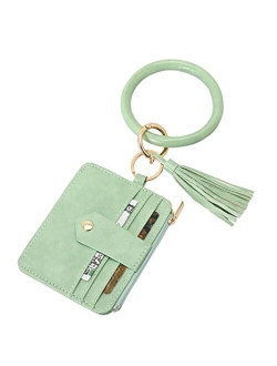 DYSHAYEN Wristlet Bracelet Keychain Wallet,Tassel Key Ring Bangle Card Holder Purse for Women