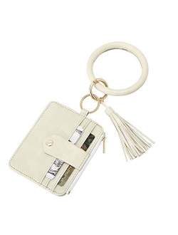 DYSHAYEN Wristlet Bracelet Keychain Wallet,Tassel Key Ring Bangle Card Holder Purse for Women