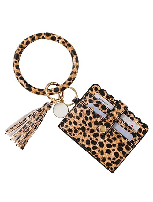 DYSHAYEN Wristlet Bracelet Keychain Wallet,Tassel Key Ring Bangle Card Holder Purse for Women