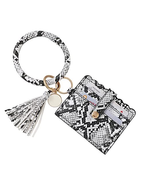 DYSHAYEN Wristlet Bracelet Keychain Wallet,Tassel Key Ring Bangle Card Holder Purse for Women