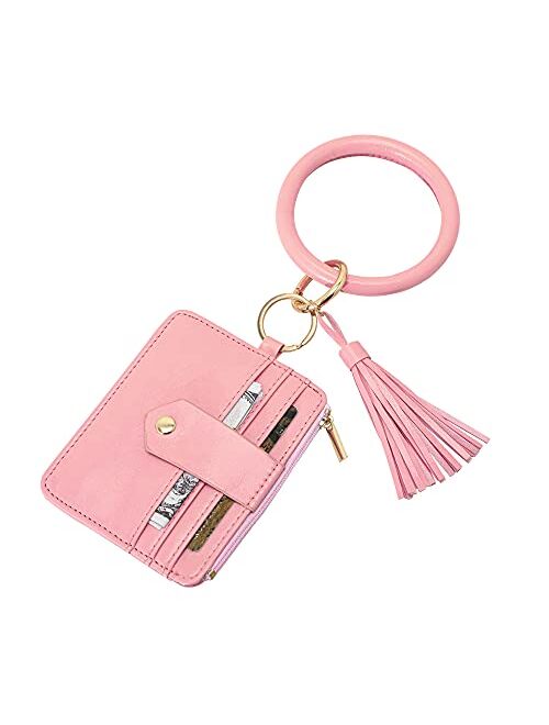 DYSHAYEN Wristlet Bracelet Keychain Wallet,Tassel Key Ring Bangle Card Holder Purse for Women