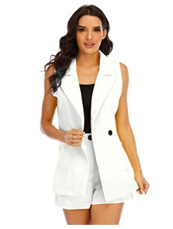 DYMADE Women's Blazer Sleeveless Open Front Vest and Shorts Outfit Suit Set