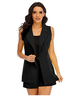 DYMADE Women's Blazer Sleeveless Open Front Vest and Shorts Outfit Suit Set