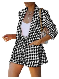 Shinfy Blazer and Shorts Set 2 Piece Outfits - Womens Casual Open Front Blazer Shorts Business Suit Sets