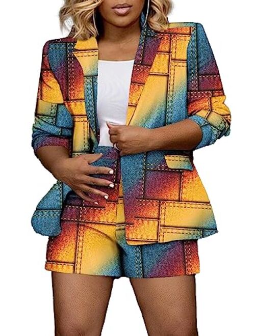 Shinfy Blazer and Shorts Set 2 Piece Outfits - Womens Casual Open Front Blazer Shorts Business Suit Sets