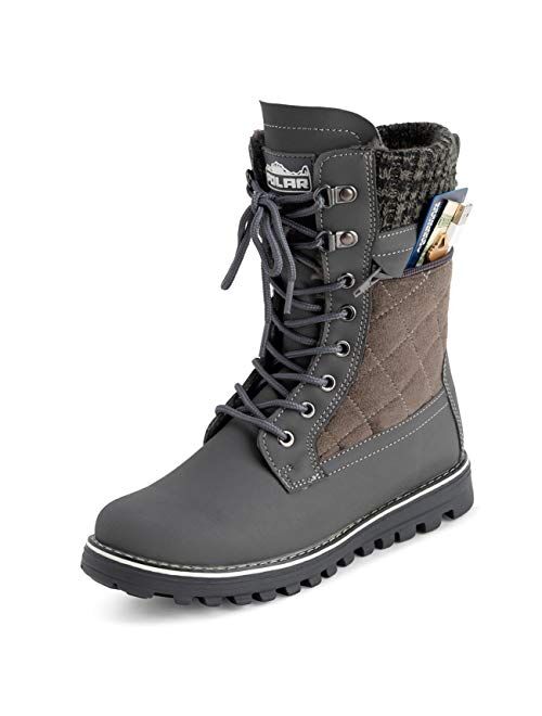 Polar Womens Memory Foam Outside Pocket Inside Zip Thermal Waterproof Deep Tread Rubber Sole Snow Boots