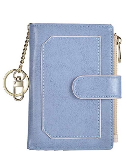 Leamekor Womens Wallets RFID Small Compact Bifold Leather Card Holder Zip Pocket Keychain