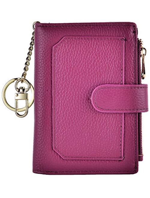 Leamekor Womens Wallets RFID Small Compact Bifold Leather Card Holder Zip Pocket Keychain