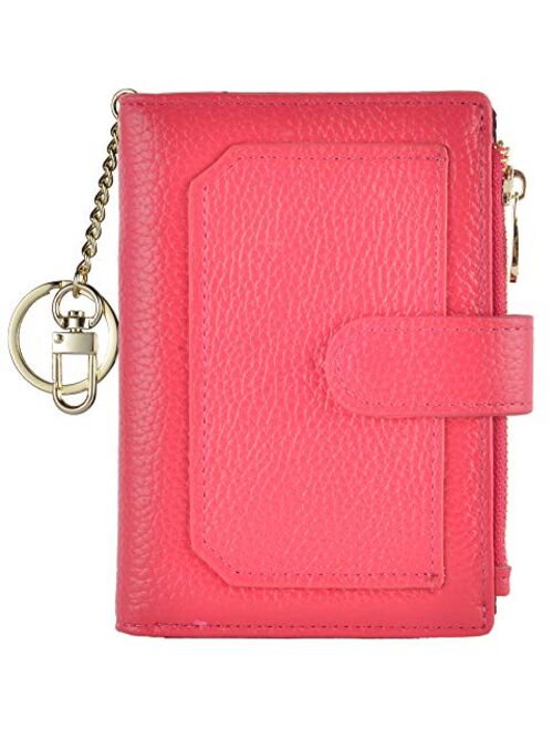 Leamekor Womens Wallets RFID Small Compact Bifold Leather Card Holder Zip Pocket Keychain