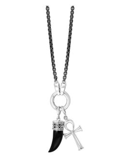 Collection EFFY Men's Onyx Horn and Ankh Cross 20" Pendant Necklace in Sterling Silver