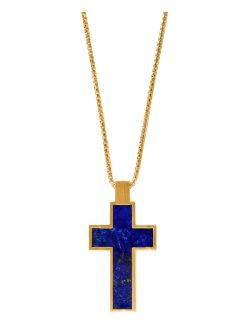 Collection EFFY Men's Lapis Lazuli Cross 22" Pendant Necklace in 14k Gold-Plated Sterling Silver