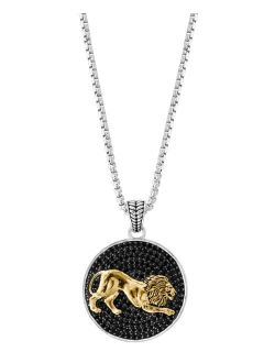 Collection EFFY Men's Black Spinel Lion Disc 22" Pendant Necklace in Sterling Silver & 18k Gold-Plate