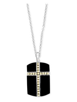 Collection EFFY Men's Onyx Cross Dog Tag 22" Pendant Necklace in Sterling Silver & 18k Gold-Plate
