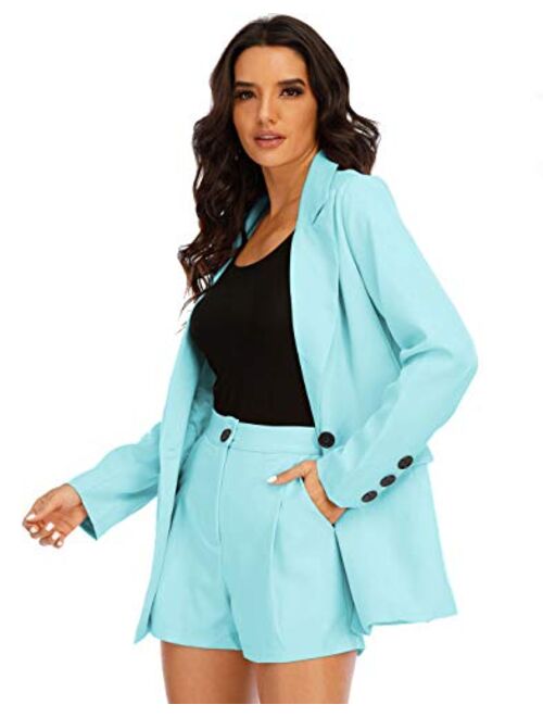 PYL Women's Two Pieces Outfit, Sleeveless Blazers Jacket with Shorts Suit Set Button Down