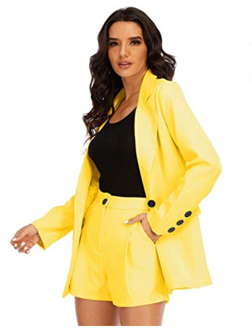 PYL Women's Two Pieces Outfit, Sleeveless Blazers Jacket with Shorts Suit Set Button Down