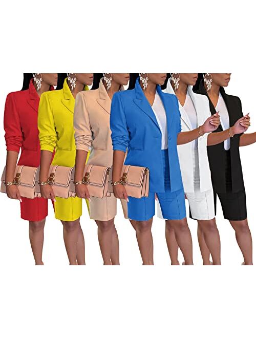 Famnbro Women's Blazer Sets 2 Piece Outfits Lapels Jacket High Waisted Shorts Work Business Suits