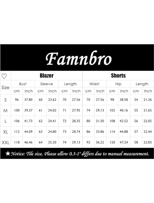 Famnbro Women's Blazer Sets 2 Piece Outfits Lapels Jacket High Waisted Shorts Work Business Suits