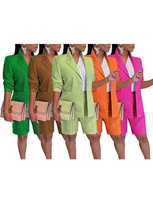 Famnbro Women's Blazer Sets 2 Piece Outfits Lapels Jacket High Waisted Shorts Work Business Suits