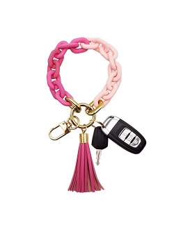 Pemilosci Keychain Wristlet Stylish Acrylic Keychain Bracelet for Women Car Keys with Tassel Bag Charm Pendant Keychain