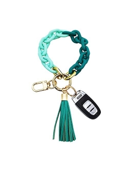 Pemilosci Keychain Wristlet Stylish Acrylic Keychain Bracelet for Women Car Keys with Tassel Bag Charm Pendant Keychain