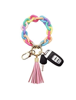 Pemilosci Keychain Wristlet Stylish Acrylic Keychain Bracelet for Women Car Keys with Tassel Bag Charm Pendant Keychain