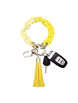 Pemilosci Keychain Wristlet Stylish Acrylic Keychain Bracelet for Women Car Keys with Tassel Bag Charm Pendant Keychain