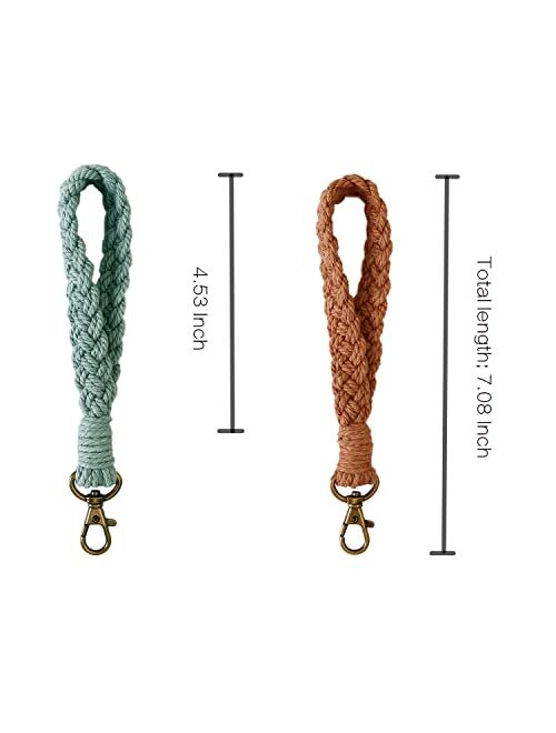 Poagoep 2 Pcs Boho Macrame Keychain Bracelet Handmade Wristlet Keychain Keyring Holder Wrist Lanyard for Women