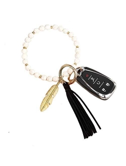 Loodial Boho Stone Key Ring Bracelet Beaded Keychain Wristlet with Tassel Keychains for Women