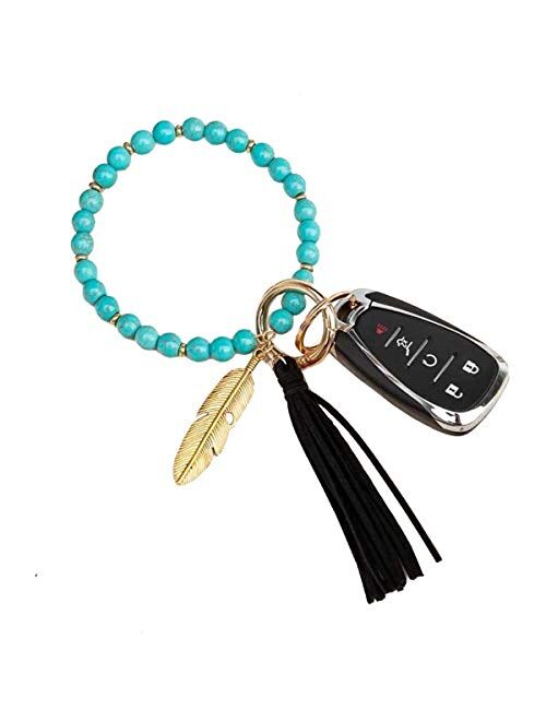 Loodial Boho Stone Key Ring Bracelet Beaded Keychain Wristlet with Tassel Keychains for Women