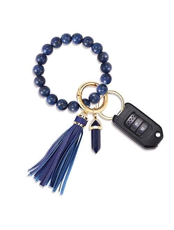 Moloch Key Ring Bracelet-Stone Beaded Wristlet Keychain Bracelet-Tassel Wrist Key Holder Cute Car Keychain For Women Gift