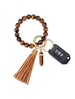 Moloch Key Ring Bracelet-Stone Beaded Wristlet Keychain Bracelet-Tassel Wrist Key Holder Cute Car Keychain For Women Gift