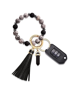 Moloch Key Ring Bracelet-Stone Beaded Wristlet Keychain Bracelet-Tassel Wrist Key Holder Cute Car Keychain For Women Gift