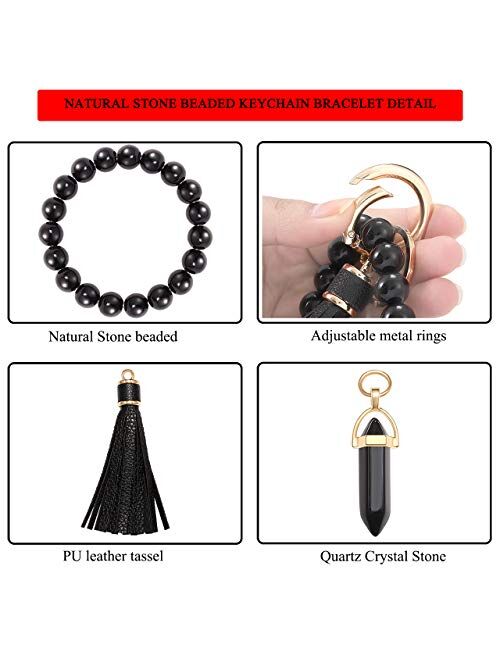 Moloch Key Ring Bracelet-Stone Beaded Wristlet Keychain Bracelet-Tassel Wrist Key Holder Cute Car Keychain For Women Gift