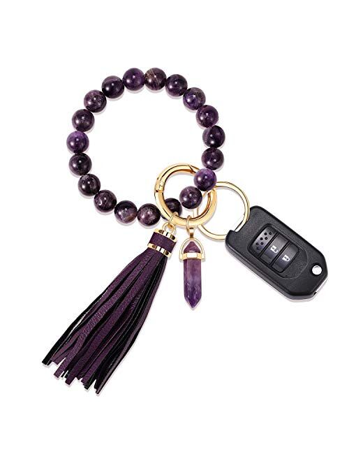 Moloch Key Ring Bracelet-Stone Beaded Wristlet Keychain Bracelet-Tassel Wrist Key Holder Cute Car Keychain For Women Gift